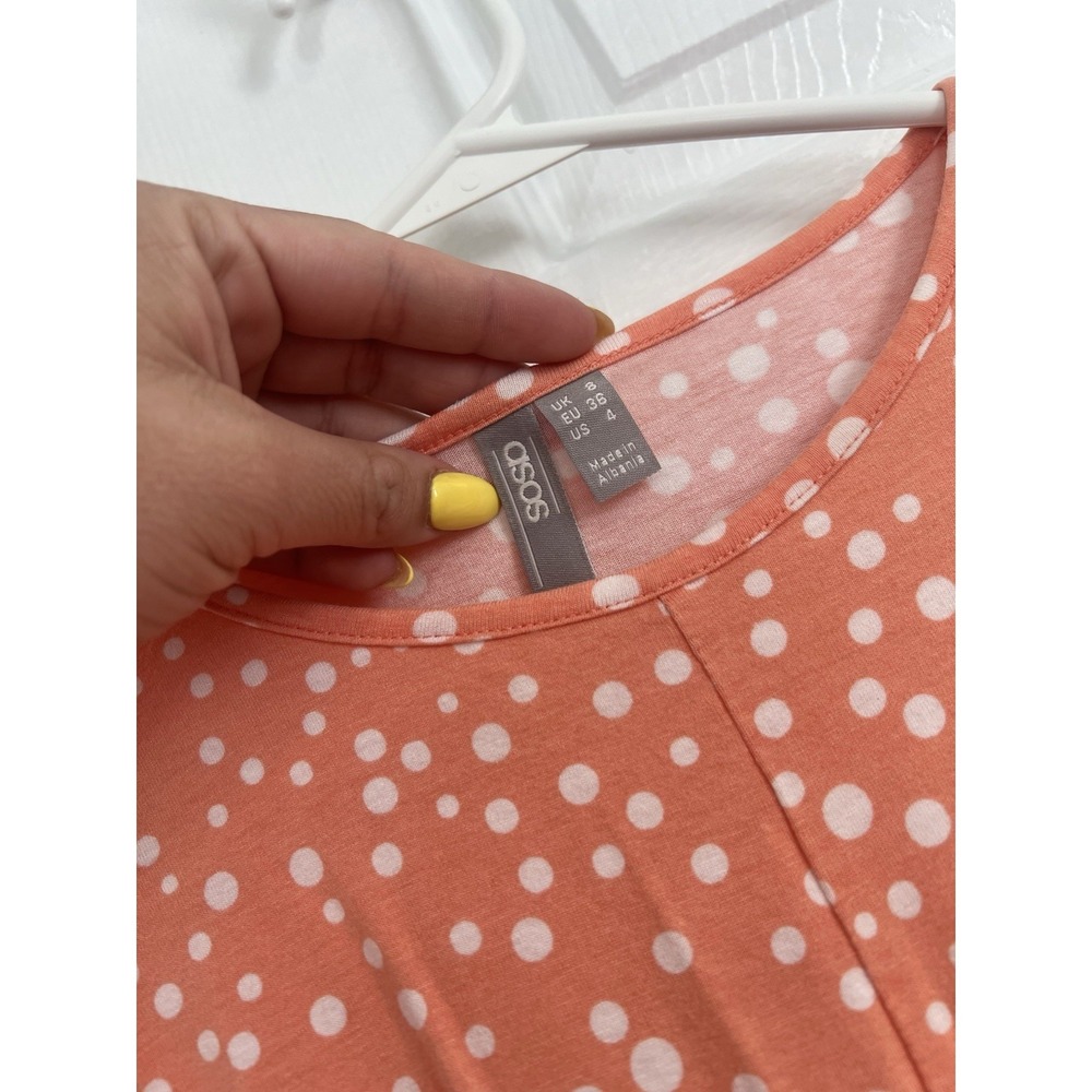 ASOS Orange Polka Dot Skater Dress Women Size 4 Fit Flare Summer Retro Coquette - Picture 4 of 9